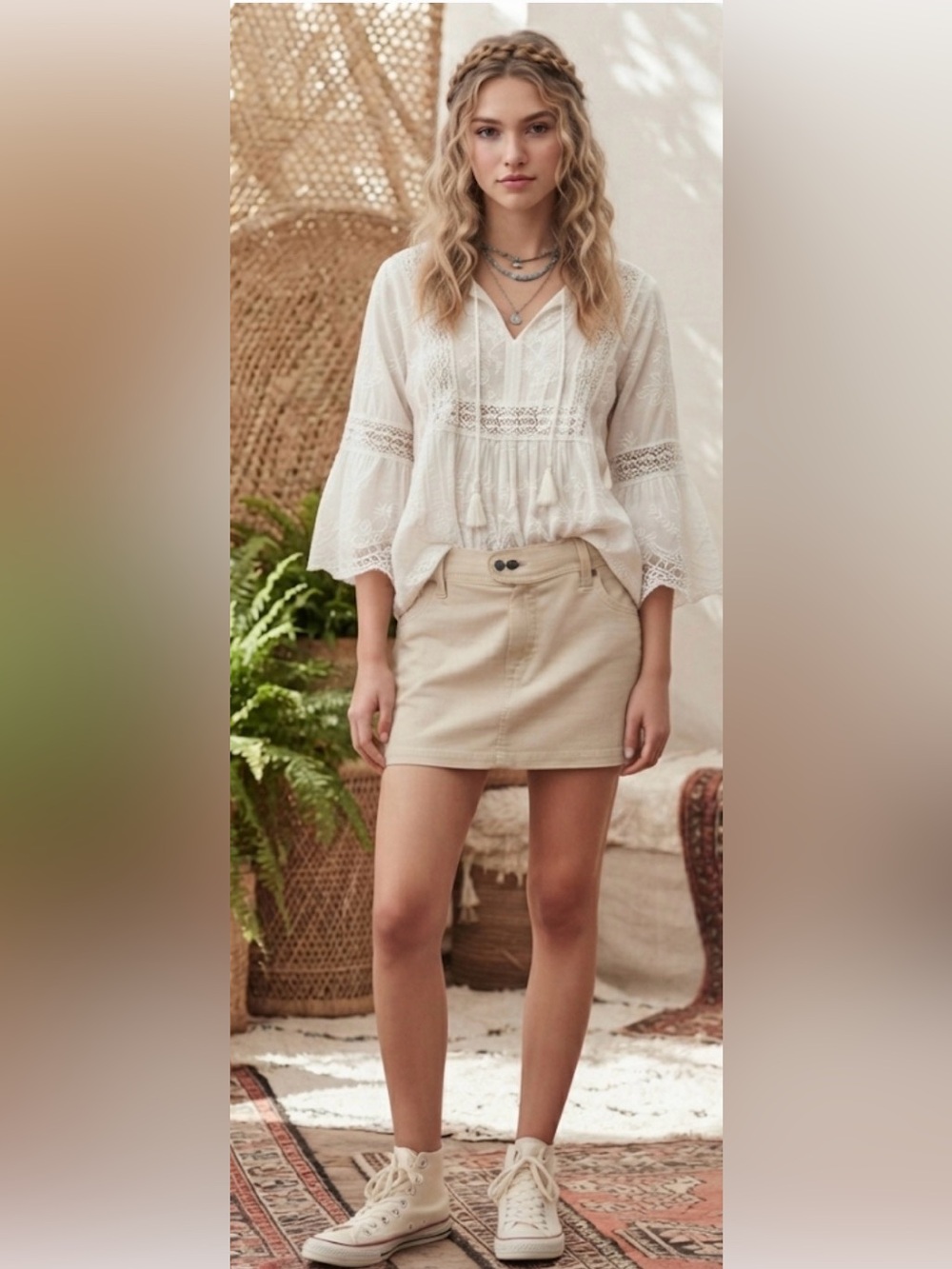 BDG Cream Button-Front Mini Skirt
